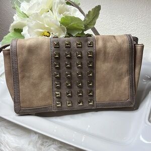 Studded Tan Shoulder/Crossbody or Clutch
